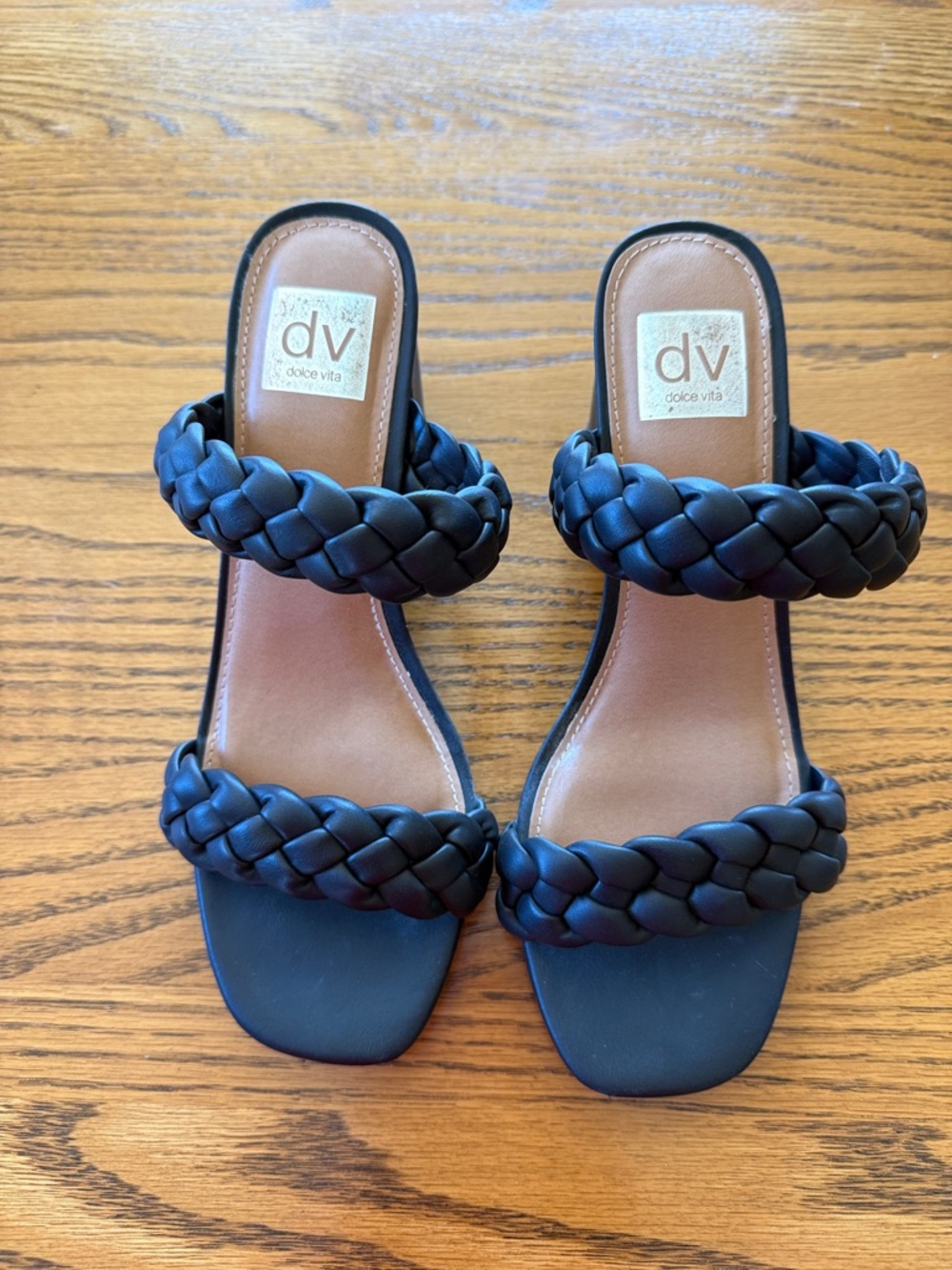 Dolce Vita Talina Black Braided Double-Strap Slide Mules